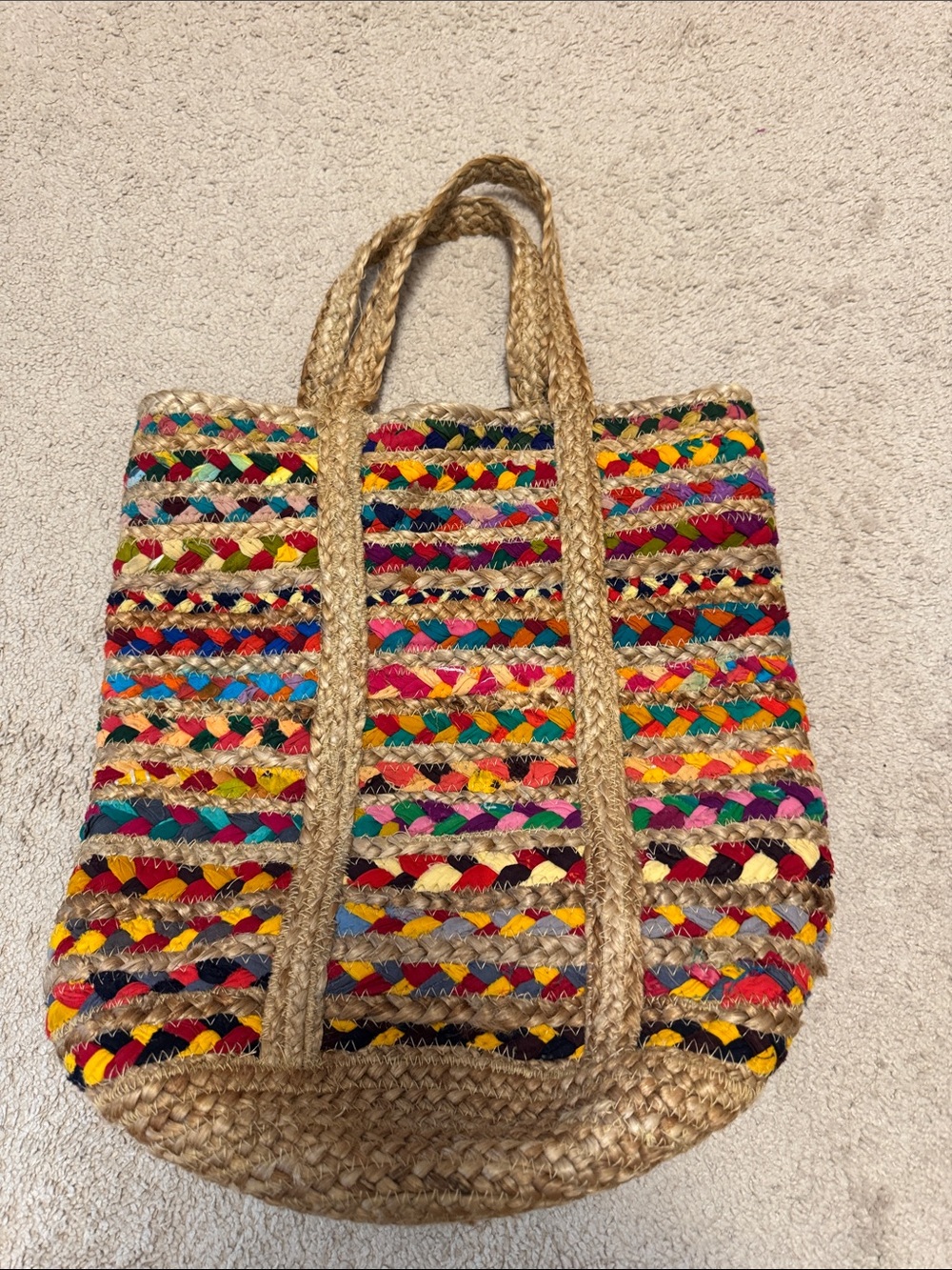 Large Woven Multicolor Tote Bag, Boho
